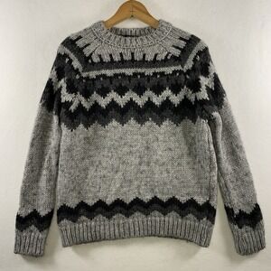Zara Knit Womens Made in Italy Fair Isle Wool Blend Sweater Medium Nordic Chunky